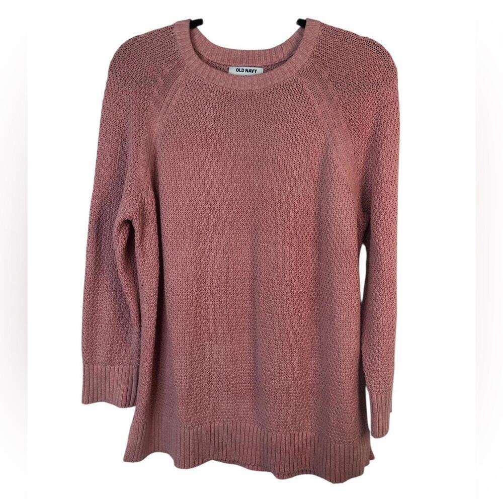 Old Navy Women's Rose Knit Sweater Raglan Sleeve Cotton Blend Crew Neck